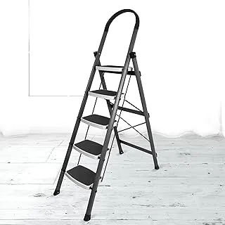 Plantex High Grade Steel Folding Alloy Steel Ladder for Home/Ladder 5 Steps for Home use-Anti Skid Steps(Gray & White)