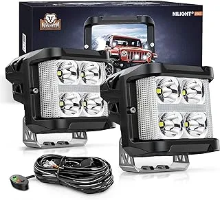 Nilight Side Shooter LED Light Pods with DRL, 4 Inch 26W Spot Flood Combo LED Cubes Light w/ 16AWG Wiring Kit for Fog Light Driving Light Auxiliary Light on Truck ATV UTV, 5 Years Warranty