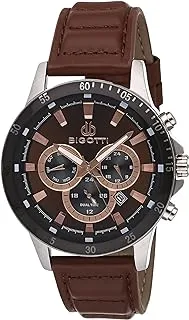 Bigotti BG.1.10321-2 Milano Leather Strap Watch for Men, Dark Brown