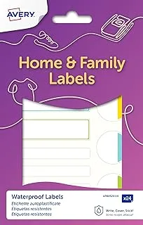 Avery Self Laminating Labels, waterproof name labels, lunchbox labels, water bottle labels, school labels, 86 x 17 mm, 24 Labels Per Pack, Pastel Colours