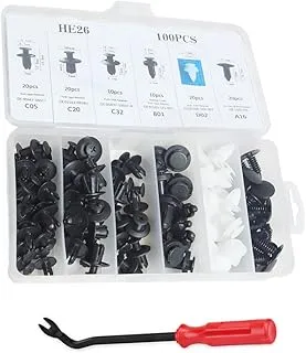 Nomia 100Pcs Assorted Car Body Plastic Push Retainer Pin Rivet Fasteners Trim Moulding Clip Automotive Furniture Assembly Expansion Screws Kit with Removal Tool Screwdriver for Vehicles