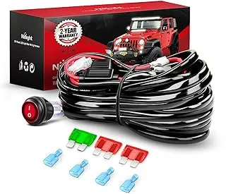 Nilight LED Light Bar Wiring Harness Kit - 2 يؤدي 12AWG شديد التحمل 12 فولت على إيقاف التشغيل مفتاح الطاقة ريلاي فيوز لمصباح العمل LED على الطرق الوعرة ، ضمان سنتان