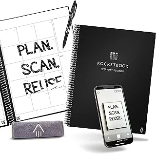 Rocketbook Smart Reusable Everyday Planner. Week, Month, Annual, To-Do List, Goal Templates. Journal and Notebook Pages. Undated Organizer, 8.5