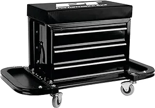 Performance Tool W85025 3-Drawer Rolling Tool Chest Seat With Magnetic Side Trays, Black