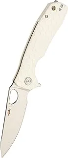 Honey Badger Leaf Camping Knife with Left/Right Hand Pocket Clip, L, White