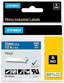 DYMO Industrial Labels for DYMO Industrial Rhino Label Makers, 12mm White on Blue DYMO Authentic