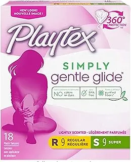 Playtex Simply Gentle Glide - 18 Tampons [9 Regular - 9 Super] - Lightly Scented - 360 Degree Protection