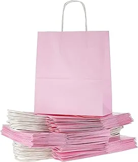 SNH Packing Kraft Paper Party Bag with Twisted Handle 50-Pieces, 24 cm x 28 cm x 12 cm Size, Pink