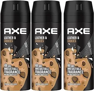 Axe body spray deodorant for long lasting odour protection, leather & cookies, for 48 hours irresistible fragrance, 150.0 milligrams, 3.0 count, 3