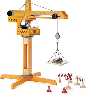 Hape Crane Lift, Orange, E3011, 10 Pieces, E3011, L: 17.8, W: 16.5, H: 21.2 inch