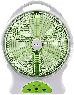 NOBEL RECHARGEABLE BOX FAN White 12 inch Fan Blade LED Light 2 Speed NBF127R