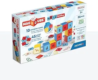 Geomag Magicube Word Building Recycled Clips STEM Toy, 16 Magnetic Blocks with 63 Magic Clips, Ages 3+