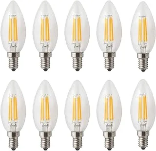 10-Pack Candle LED Bulb E14 4W AC240V white Shell 360 Degree Vintage Light C35 Edison LED Filament Lamp Saving Bombillas for Chandelier Indoor Home Lighting Warm White Color 3000k (Pointed bubble)