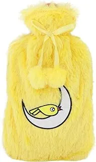 BiggDesign Plush Hot Water Bag with Cover, Large 2L Insulation Hot Water Bottle, Washable Removable Hand Warmer for Pain Relief Hot & Cold Therapy (Yellow Bird)