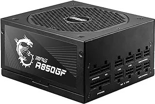 MSI MPG A850GF EU Plug PSU, 850 W, 80 Plus Gold Certified, Fully Modular, 100% Japanese Capacitor, Flat Cables, ATX Power Supply Unit, Powercord, Black, Support Latest GPU