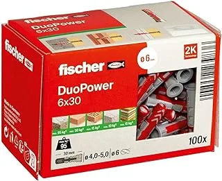 fischer 555006 DUOPOWER Wall Plug, Red/Grey, 6x30, Set of 100 Pieces