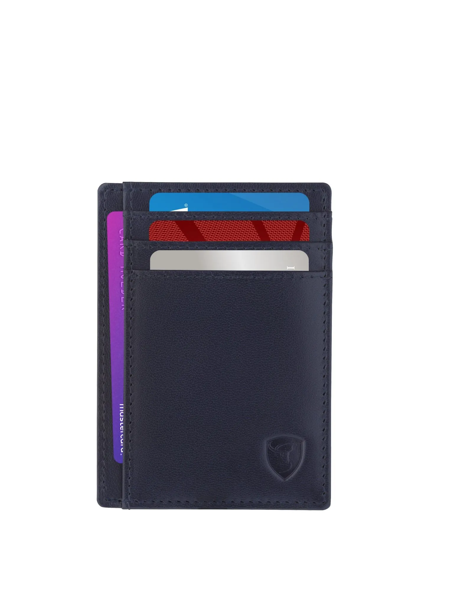 SKENZBI Cardholder For Men Women Genuine Leather Wallet Minimalist RFID Protected  Blue