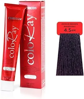 Enercos Professional Coloray Professional Hair Color, Long Lasting Tones, & Extra Shine, Ammonia Free, 4.5, Medium Brown Mahogany, 100 ml