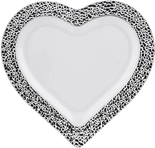 Hotpack Premium White/Silver Heart Shaped Plastic Plates 8 Inch, 10 Pieces