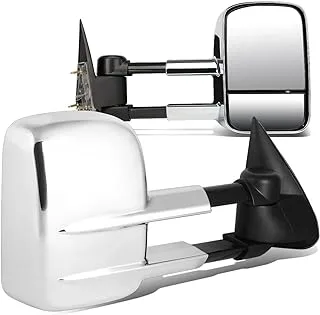 DNA MOTORING TWM-001-T222-CH Pair of Manual Adjustment Towing Side Mirrors Compatible With 99-06 Silverado Sierra / 00-06 Suburban Tahoe Yukon,Chrome