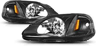 PM PERFORMOTOR PMHL-HCIV-9900-OH-BA Black Amber Corner Headlights Replacement [Compatible with 99-00 Honda Civic]