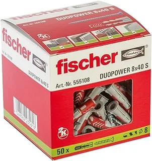 fischer 555108 DUOPOWER Wallplug, 8x40 mit Schraube, Red/Gray, 50 Stück