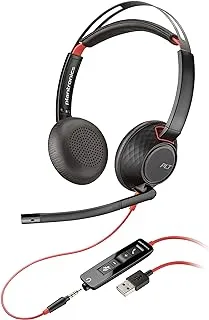 Poly Blackwire 5220 USB-A Wired Headset (Plantronics) - Flexible Noise-Canceling Boom Mic - Ergonomic Design - Connect to PC/Mac, Mobile via USB-A or 3.5 mm - Works w/Teams, Zoom - Amazon Exclusive