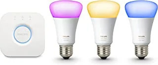 Philips Hue Starter Kit White and Colour Ambiance: Smart Bulb 3 Pack LED [E27 Edison Screw] Including Hue Bridge, Works with Alexa, Google Assistant and Apple HomeKit