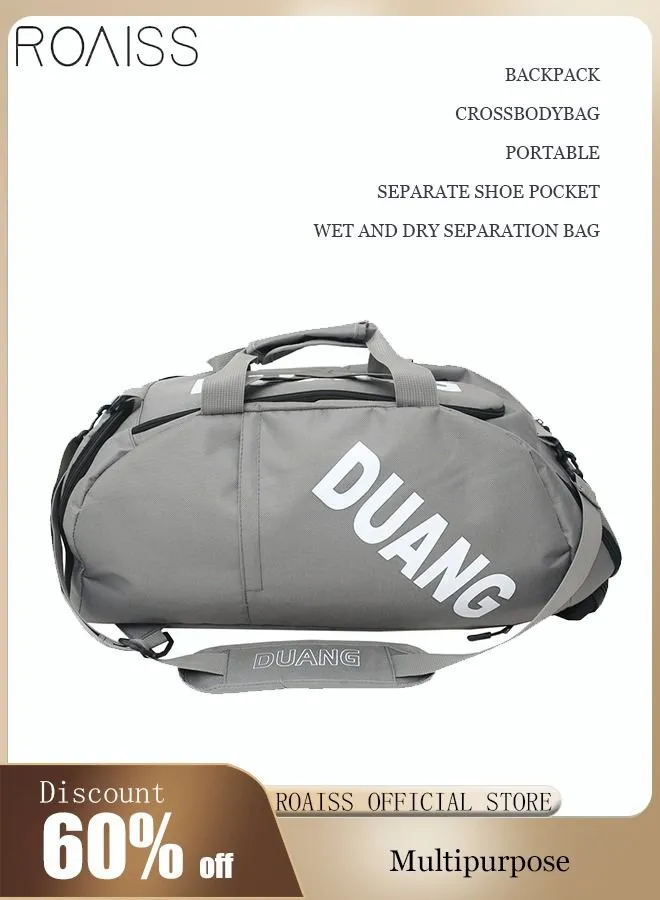 roaiss Unisex Gym Duffel Bag Sports Backpack Portable Luggage Handbag Wet and Dry Separation Shoes Compartment Large Capacity Crossbody Bag for Fitness Travel Grey