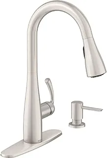 Moen 87014SRS Essie Pull-Down Sprayer Kitchen Faucet in Spot Resist Stainless with Soap Dispenser, Spot Resist Stainless