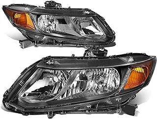 DNA MOTORING HL-OH-HC12-BK-AM Black Amber Headlights Replacement For 12-15 Civic