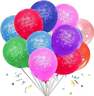 Rosy.Moment Happy Birthday 12 Pieces Decorations Balloons 12 Inch Latex Birthday Balloons, Printed Happy Birthday-Party Balloons for Men Boys Girls Birthday Decoration-Color Assorted