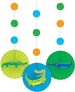 Alligator Party Hanging Décor w/Cutouts & Paper Fans 36in x 8in 3ct