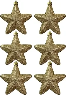 Hanging Star Glitter Gold 10cm 6Pcs/PVC Box