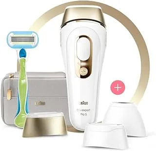 Braun Silk-expert Pro 5 PL5257 IPL hair removal system for use on body and face with 4 extras: wide head, precision head, Venus extra smooth razor, premium beauty pouch 400000 flashes