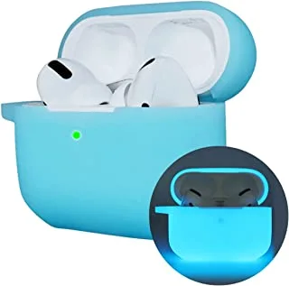 جراب NALANDA Airpods Pro ، جراب واقٍ من السيليكون للتوهج الليلي ، جراب ناعم واقٍ متوافق مع جراب شحن AirPod Pro مع سلسلة مفاتيح (أزرق ليلي)