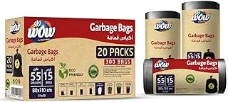 WOW Garbage Bag 55 Gallon Size 80x110 cm, Extra Large size,300 Garbage Bag Strong and Durable, Specially Use for Large Trash cans in kitchens, Bathroom bin linears and Outside