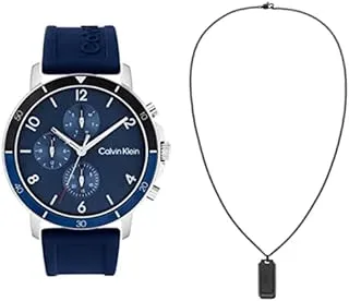 Gauge Sport Men's Blue Dial, Navy Silicone Watch + Calvin Klein Iconic Id, Men's Necklace