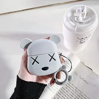 جراب COOLBABY AirPods Pro Cartoon Violent Bear لهاتف Apple Airpods Pro بتصميم عصري واقي صغير واقٍ مقاوم للصدمات للأولاد والرجال وصديقها الرجال (أبيض)