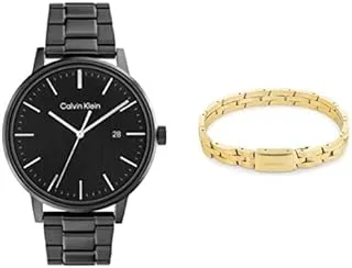 Linked Bracelet For Him Men's Black Dial, Ionic Plated Black Steel Watch + Calvin Klein Link, Men's Bracelet