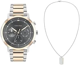 Gauge Men's Grey Dial, Two Tone Stainless Steel Watch + Calvin Klein Channeled Metal, Men's Necklace