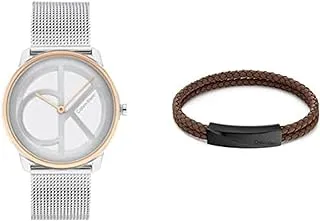 Iconic Mesh - 35Mm Unisex's Silver White Dial, Stainless Steel Watch + Calvin Klein Wrapped & Braided, Men's Bracelet