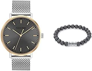 Modern Mesh Men's Grey Dial, Stainless Steel Watch + Calvin Klein Beaded, Men's Bracelet