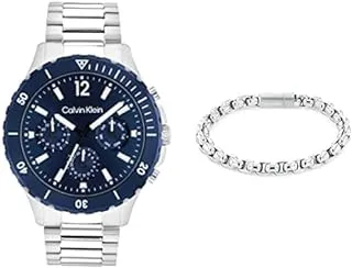 Sport For Him Men's Blue Dial, Stainless Steel Watch + Calvin Klein Iconic Id, Men's Bracelet