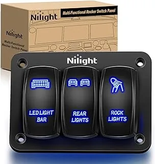 Nilight 3 Gang Aluminum Rocker Switch Panel 5 Pin ON/Off Pre-Wired Toggle With Holder 12/24V for Marine Boat Car ATV UTV,2 Years Warranty