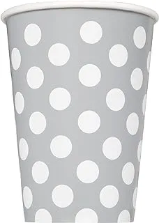 Unique Party 37286-12Oz Silver Polka Dot Paper Cups, Pack Of 6