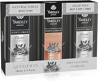 YARDLEY LONDON Gentleman Antibacterial Deep Cleansing Charcoal Body Wash 2 Classic +1 Legacy, 180 ml, Pack of 3