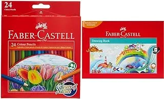 Faber Castell COLOURS OF NATURE COLOUR PENCILS 24 COLOUR IN A CARDBOARD BOX,Assorted designs, 114426 & FABER-CASTELL DRAWING BOOK A4 120GSM 36 SHEETS