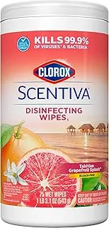 Clorox Scentiva Disinfecting Tahitian Grapefruit Splash, Multi-Surface Bleach Free Cleaning Wipes, 75 Wet Wipes