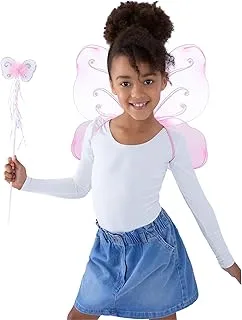 Smiffys Butterfly Wings with Wand, Flower and Glitter Trim - Pink, One Size